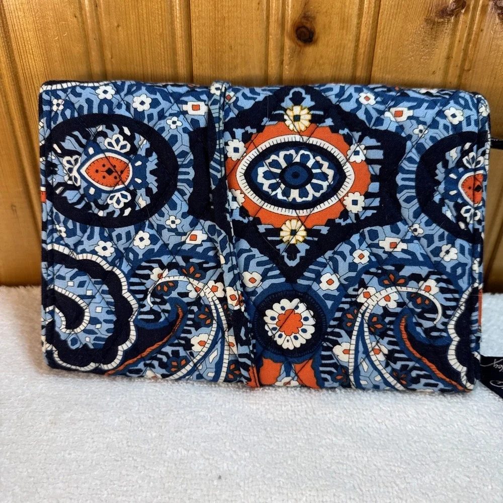 Vera Bradley Roll Up Jewelry Travel Organizer Bag in Marrakesh Blue Orange White